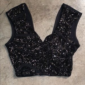 Black Sequin-Covered Crop Top